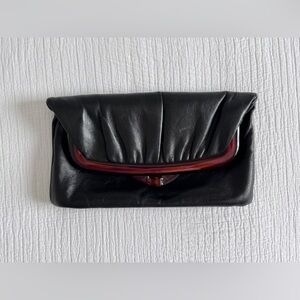 Elegant Vintage Black Clutch with Brown Accent